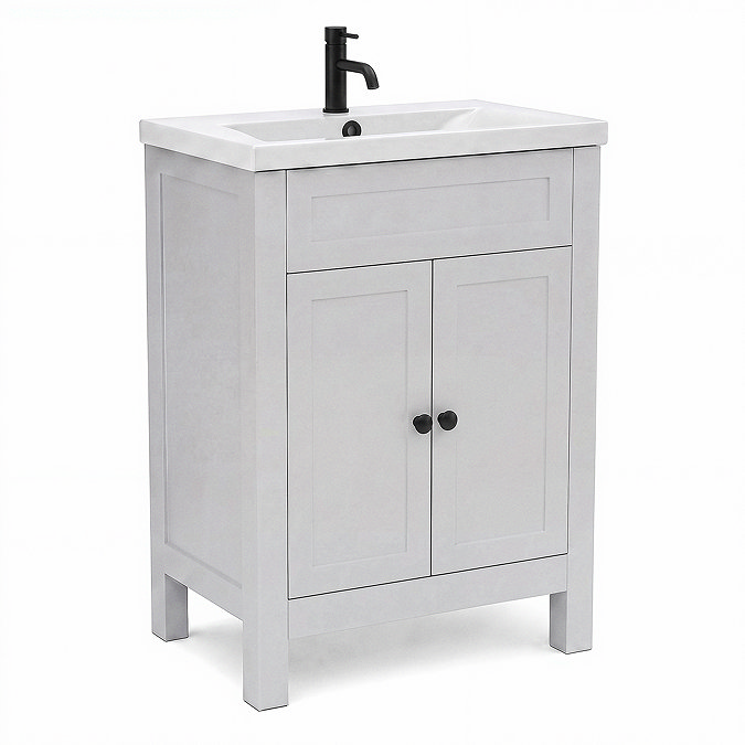 AquaSure Traditional Waterproof PVC Vanity Unit Satin Grey - 600mm with Matt Black Handles