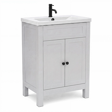 AquaSure Traditional Waterproof PVC Vanity Unit Satin Grey - 600mm with Matt Black Handles