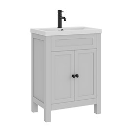 AquaSure Traditional Waterproof PVC Vanity Unit Satin Grey - 600mm with Matt Black Handles