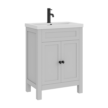 AquaSure Traditional Waterproof PVC Vanity Unit Satin Grey - 600mm with Matt Black Handles