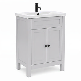 AquaSure Traditional Waterproof PVC Vanity Unit Satin Grey - 600mm with Matt Black Handles