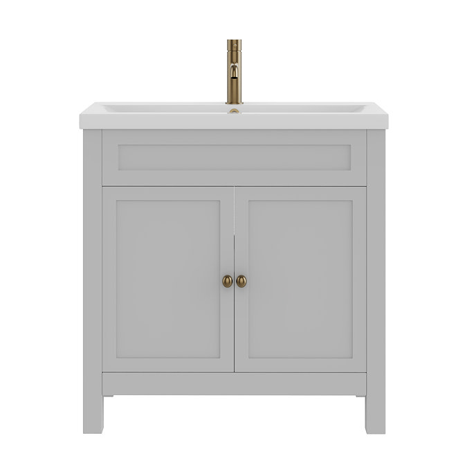 AquaSure Traditional Waterproof PVC Vanity Unit Satin Grey - 800mm with Antique Brass Handles