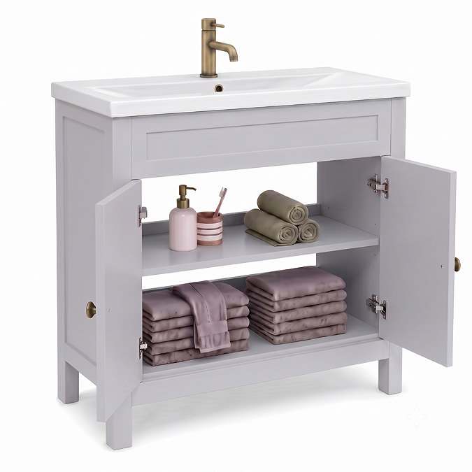 AquaSure Traditional Waterproof PVC Vanity Unit Satin Grey - 800mm with Antique Brass Handles