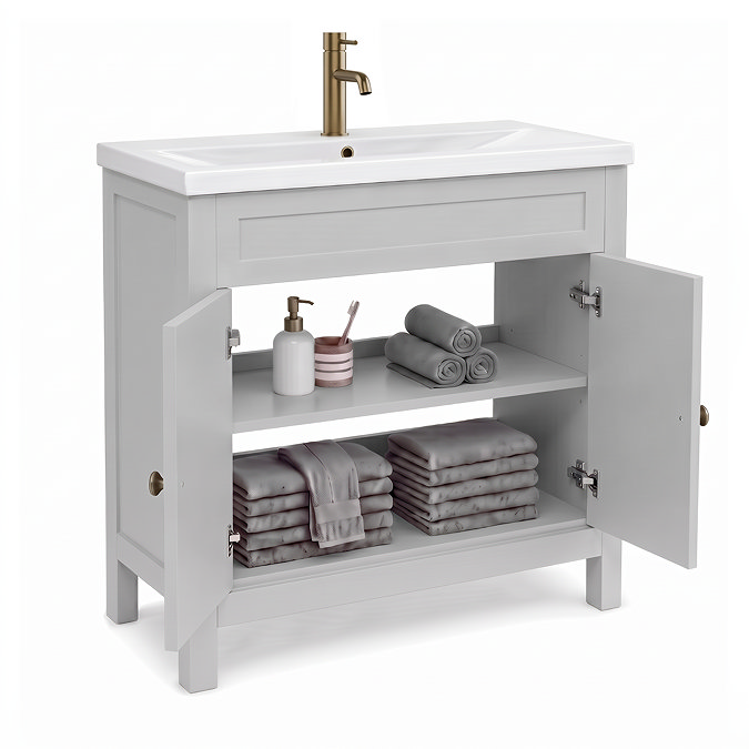 AquaSure Traditional Waterproof PVC Vanity Unit Satin Grey - 800mm with Antique Brass Handles