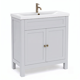 AquaSure Traditional Waterproof PVC Vanity Unit Satin Grey - 800mm with Antique Brass Handles