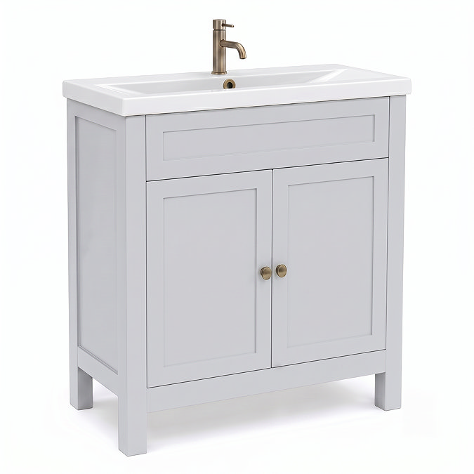 AquaSure Traditional Waterproof PVC Vanity Unit Satin Grey - 800mm with Antique Brass Handles