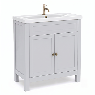 AquaSure Traditional Waterproof PVC Vanity Unit Satin Grey - 800mm with Antique Brass Handles