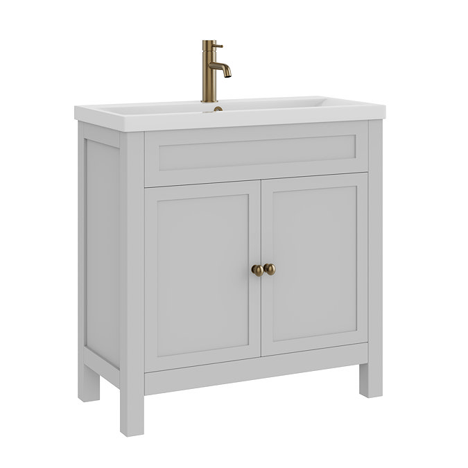 AquaSure Traditional Waterproof PVC Vanity Unit Satin Grey - 800mm with Antique Brass Handles