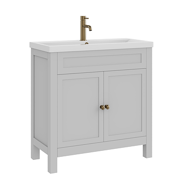 AquaSure Traditional Waterproof PVC Vanity Unit Satin Grey - 800mm with Antique Brass Handles