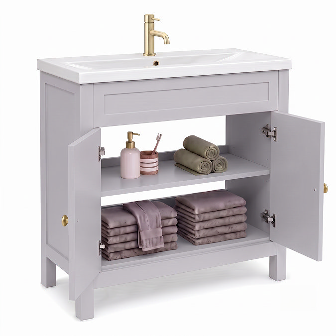 AquaSure Traditional Waterproof PVC Vanity Unit Satin Grey - 800mm with Brushed Brass Handles