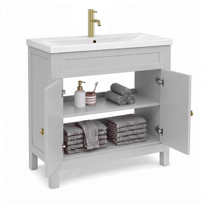 AquaSure Traditional Waterproof PVC Vanity Unit Satin Grey - 800mm with Brushed Brass Handles