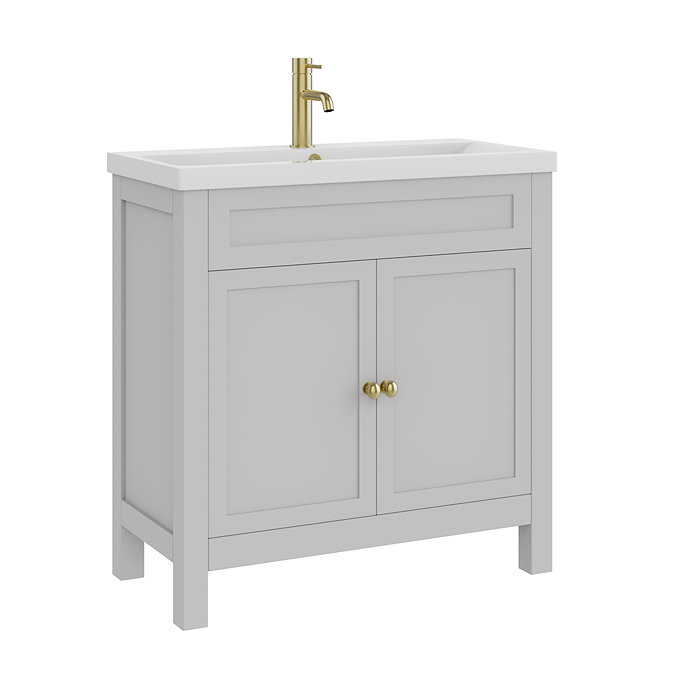 AquaSure Traditional Waterproof PVC Vanity Unit Satin Grey - 800mm with Brushed Brass Handles