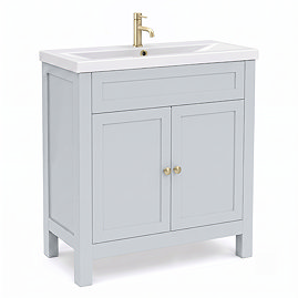 AquaSure Traditional Waterproof PVC Vanity Unit Satin Grey - 800mm with Brushed Brass Handles