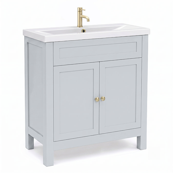 AquaSure Traditional Waterproof PVC Vanity Unit Satin Grey - 800mm with Brushed Brass Handles