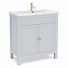 AquaSure Traditional Waterproof PVC Vanity Unit Satin Grey - 800mm with Brushed Brass Handles