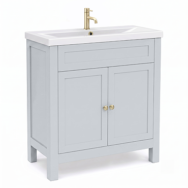 AquaSure Traditional Waterproof PVC Vanity Unit Satin Grey - 800mm with Brushed Brass Handles