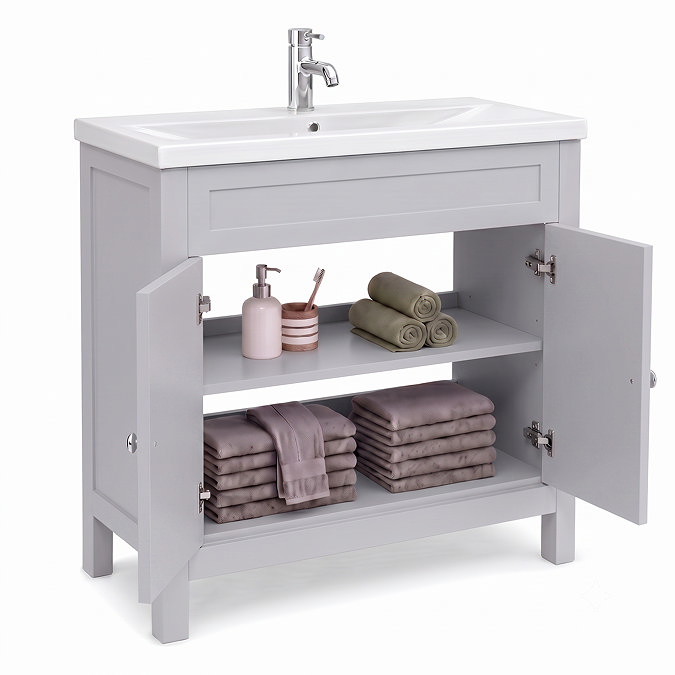 AquaSure Traditional Waterproof PVC Vanity Unit Satin Grey - 800mm with Chrome Handles