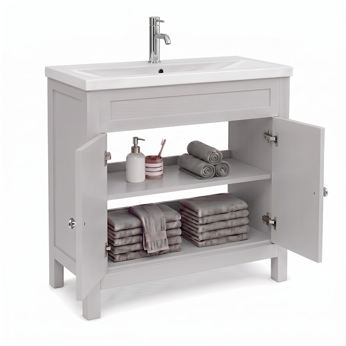 AquaSure Traditional Waterproof PVC Vanity Unit Satin Grey - 800mm with Chrome Handles