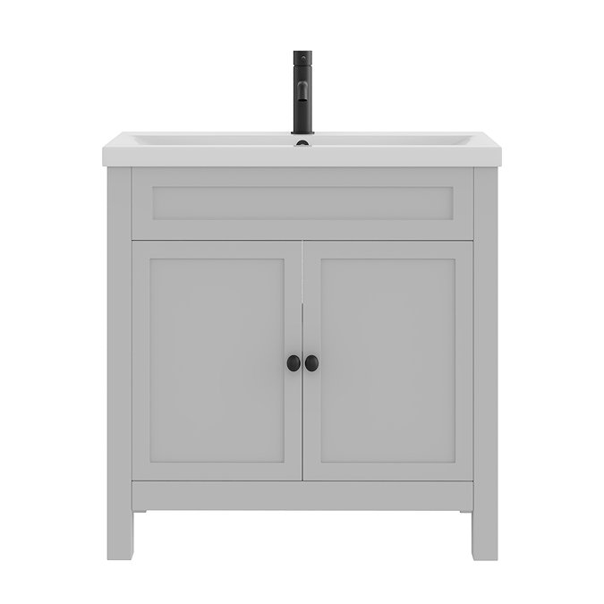 AquaSure Traditional Waterproof PVC Vanity Unit Satin Grey - 800mm with Matt Black Handles