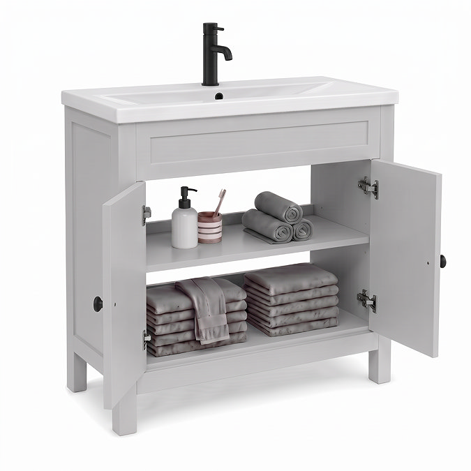 AquaSure Traditional Waterproof PVC Vanity Unit Satin Grey - 800mm with Matt Black Handles
