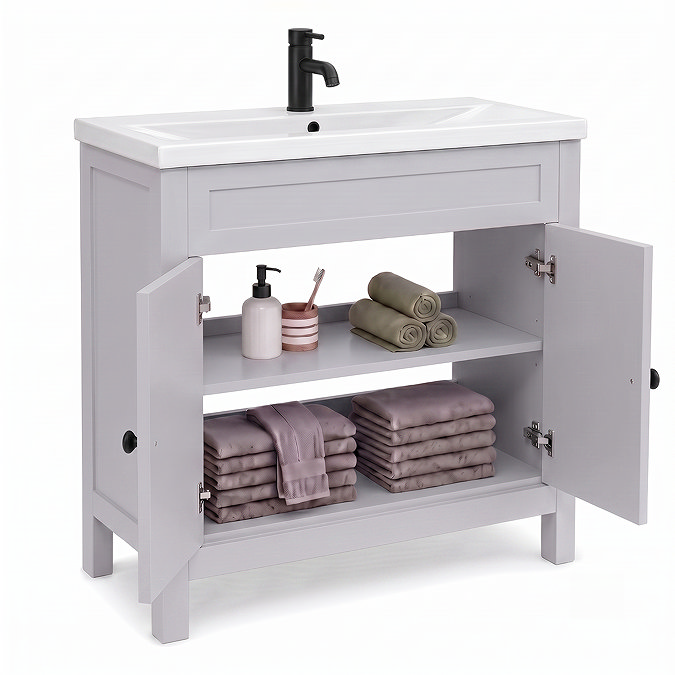 AquaSure Traditional Waterproof PVC Vanity Unit Satin Grey - 800mm with Matt Black Handles