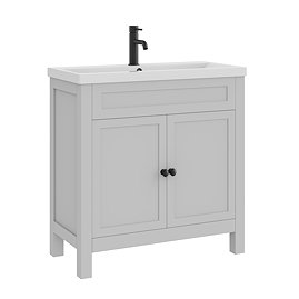 AquaSure Traditional Waterproof PVC Vanity Unit Satin Grey - 800mm with Matt Black Handles