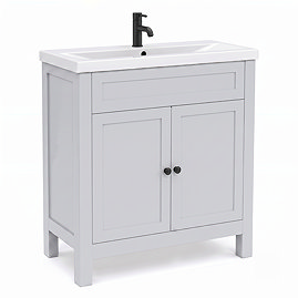 AquaSure Traditional Waterproof PVC Vanity Unit Satin Grey - 800mm with Matt Black Handles