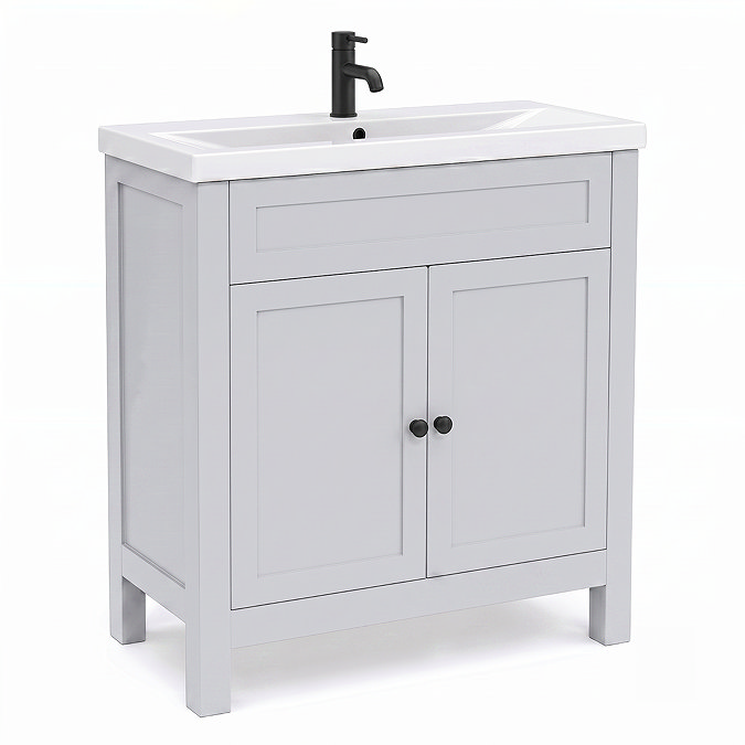 AquaSure Traditional Waterproof PVC Vanity Unit Satin Grey - 800mm with Matt Black Handles