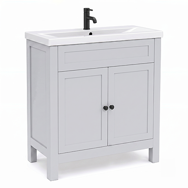 AquaSure Traditional Waterproof PVC Vanity Unit Satin Grey - 800mm with Matt Black Handles