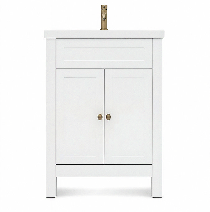 AquaSure Traditional Waterproof PVC Vanity Unit Satin White - 600mm with Antique Brass Handles