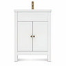 AquaSure Traditional Waterproof PVC Vanity Unit Satin White - 600mm with Antique Brass Handles
