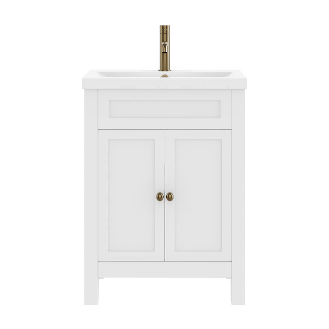 AquaSure Traditional Waterproof PVC Vanity Unit Satin White - 600mm with Antique Brass Handles