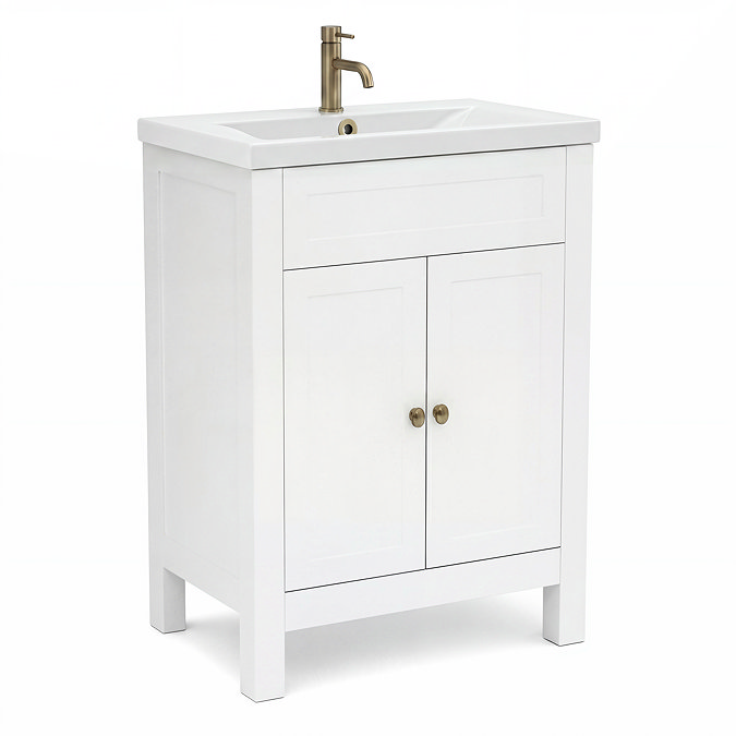 AquaSure Traditional Waterproof PVC Vanity Unit Satin White - 600mm with Antique Brass Handles