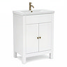 AquaSure Traditional Waterproof PVC Vanity Unit Satin White - 600mm with Antique Brass Handles