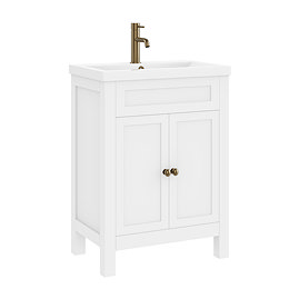 AquaSure Traditional Waterproof PVC Vanity Unit Satin White - 600mm with Antique Brass Handles