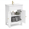 AquaSure Traditional Waterproof PVC Vanity Unit Satin White - 600mm with Brushed Brass Handles