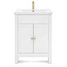 AquaSure Traditional Waterproof PVC Vanity Unit Satin White - 600mm with Brushed Brass Handles