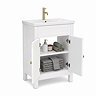 AquaSure Traditional Waterproof PVC Vanity Unit Satin White - 600mm with Brushed Brass Handles