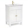 AquaSure Traditional Waterproof PVC Vanity Unit Satin White - 600mm with Brushed Brass Handles