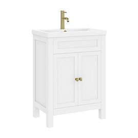 AquaSure Traditional Waterproof PVC Vanity Unit Satin White - 600mm with Brushed Brass Handles