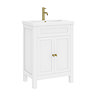 AquaSure Traditional Waterproof PVC Vanity Unit Satin White - 600mm with Brushed Brass Handles