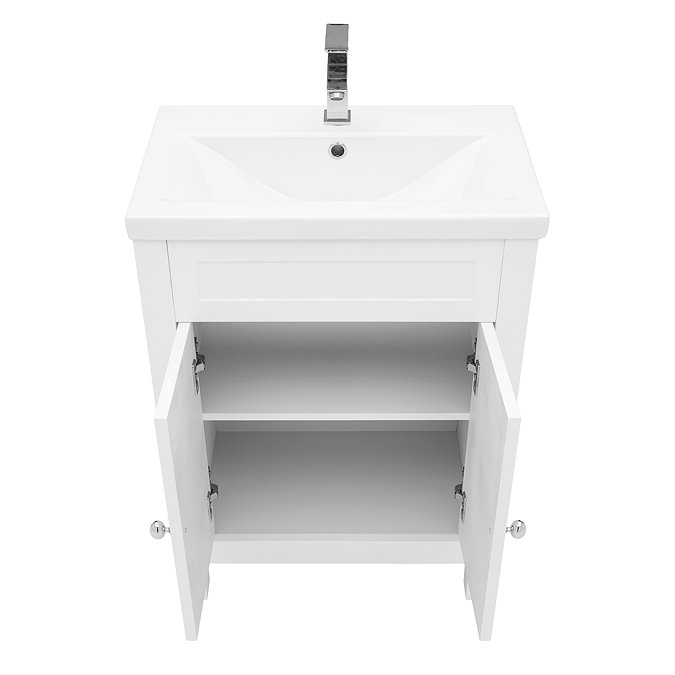 AquaSure Traditional Waterproof PVC Vanity Unit Satin White - 600mm with Chrome Handles