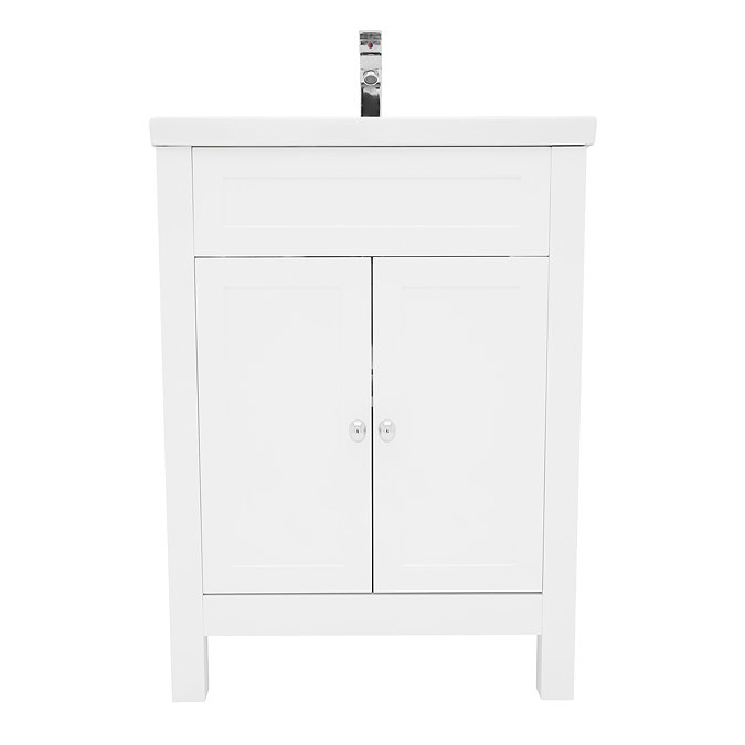 AquaSure Traditional Waterproof PVC Vanity Unit Satin White - 600mm with Chrome Handles