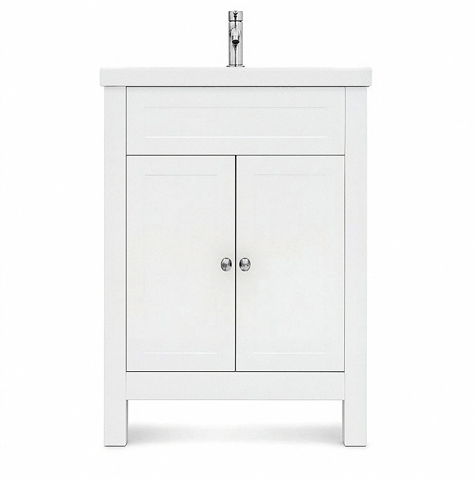AquaSure Traditional Waterproof PVC Vanity Unit Satin White - 600mm with Chrome Handles