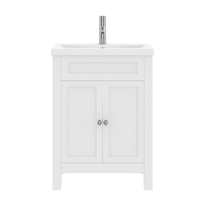 AquaSure Traditional Waterproof PVC Vanity Unit Satin White - 600mm with Chrome Handles