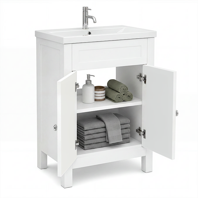 AquaSure Traditional Waterproof PVC Vanity Unit Satin White - 600mm with Chrome Handles