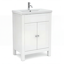 AquaSure Traditional Waterproof PVC Vanity Unit Satin White - 600mm with Chrome Handles