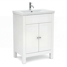 AquaSure Traditional Waterproof PVC Vanity Unit Satin White - 600mm with Chrome Handles