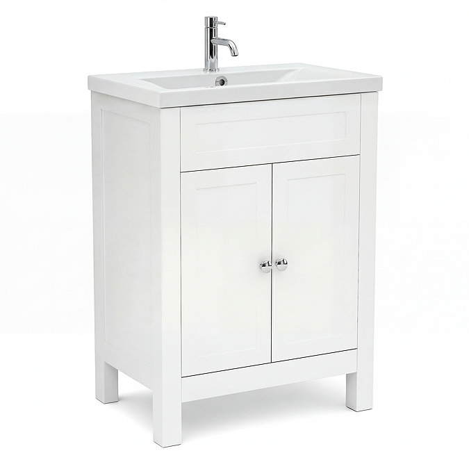 AquaSure Traditional Waterproof PVC Vanity Unit Satin White - 600mm with Chrome Handles