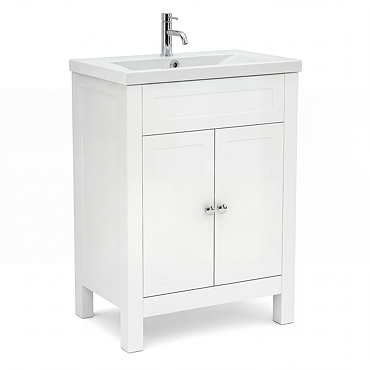 AquaSure Traditional Waterproof PVC Vanity Unit Satin White - 600mm with Chrome Handles